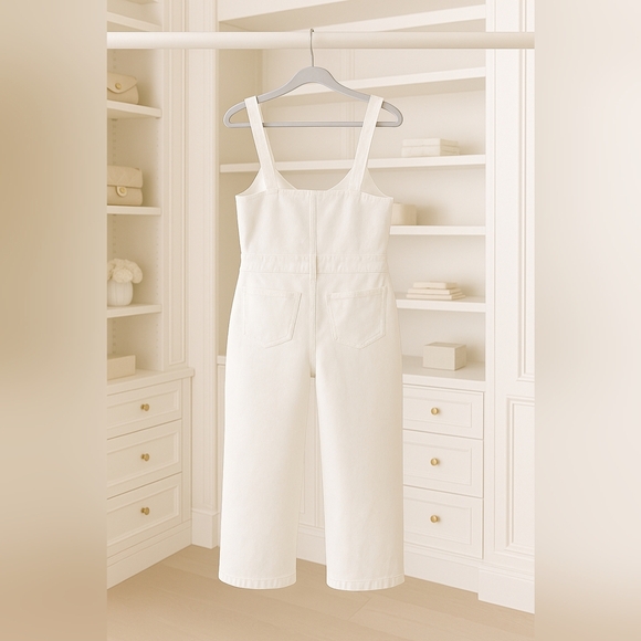 Boho Wide Leg Boilersuit XL White Cotton Sculpting Panel Cropped New - Picture 9 of 10